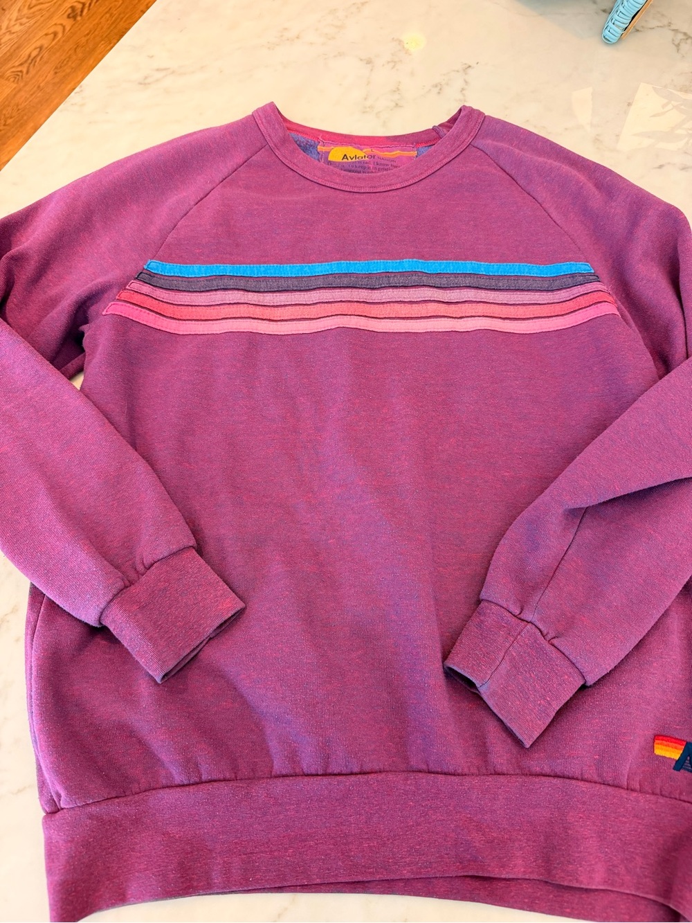 Aviator Nation Women's 5 Stripe Relaxed Crew Sweatshirt, Purple, size L